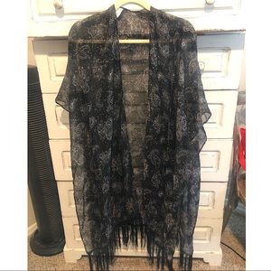SOLD (Sheer Paisley Open-Sleeved Fringed Kimono)
